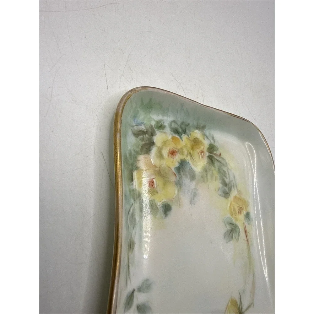 Antique 1910 Limoge France A. Klingenberg Hand Paint Yellow Roses Vanity Tray